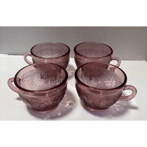 Tiare Indiana Glass Amethyst Plum Coffee Tea Cups Set Of 4 Vintage 90s
